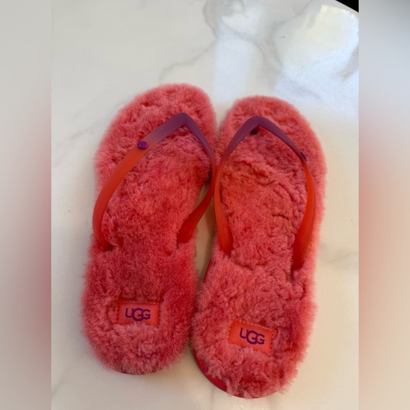 UGG Shoes - UGG Bright Coral Fluffy Slide Sandals